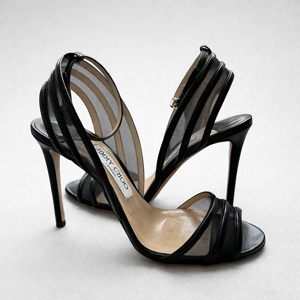 Jimmy Choo Betty Illusion Sandal 100 in Black Leather Size 41 /‎ 10